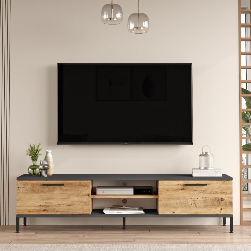 Home Canvas Empire TV Unit with Storage – Pine & Anthracite Grey | Modern TV Stand | Upto 70 inch TV - Image 1